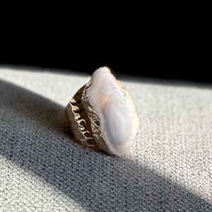 Luxury Natural Stone Adjustable Crystal Ring Irregular Geode Gold-plated Ring